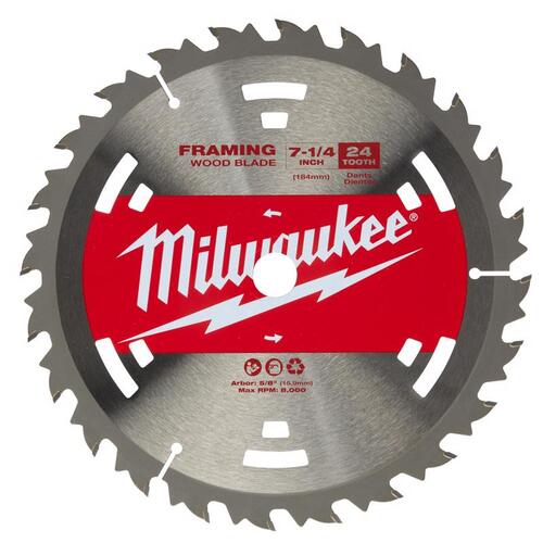 Circular Saw Blade, 7-1/4 in Dia, 5/8 in Arbor, 24-Teeth, Cobalt/Tungsten Carbide Cutting Edge - pack of 10