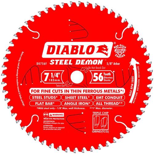 Circular Saw Blade Steel Demon 7-1/4" D X 5/8" S Carbide 56 teeth