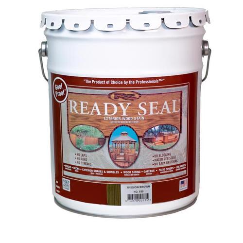Exterior Wood Stain, Flat, Mission Brown, Liquid, 5 gal