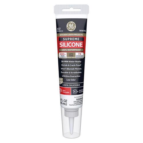 Supreme Silicone Caulk, White, -60 to 400 deg F, 2.8 oz Squeeze Tube - pack of 12