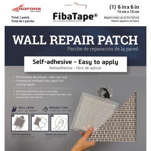 Wall Repair Patch FibaTape 6" L X 6" W Reinforced Aluminum White Self Adhesive Wall Repair P White