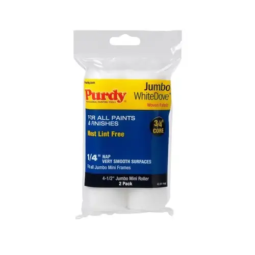 Purdy 140624010 White Dove Jumbo Mini Roller Cover, 1/4 in Thick Nap, 4-1/2 in L, Dralon Fabric Cover Pair
