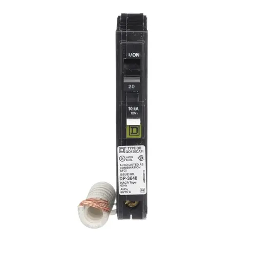 QO Circuit Breaker, AFCI, 20 A, 1 -Pole, 120/240 V, Fixed Trip, Plug Mounting