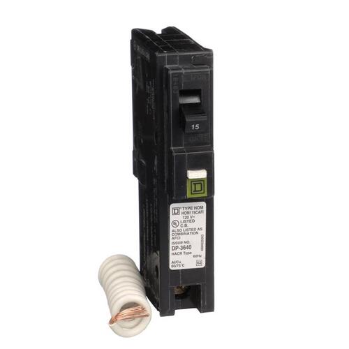 Circuit Breaker, AFCI, Combination, 15 A, 1 -Pole, 120 V, Fixed Trip, Plug Mounting