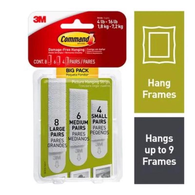 Command 17211-BPES Assorted Picture Hanging Strips, White - pack of 18