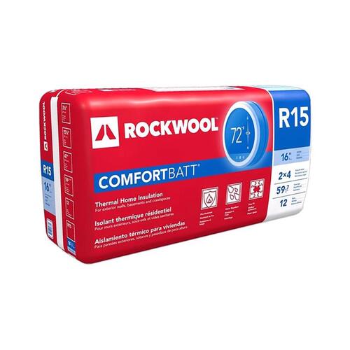 Rockwool RXCB351525 Insulation ComfortBatt 15.25" W X 47" L R15 Unfaced Batt 59.7 sq ft