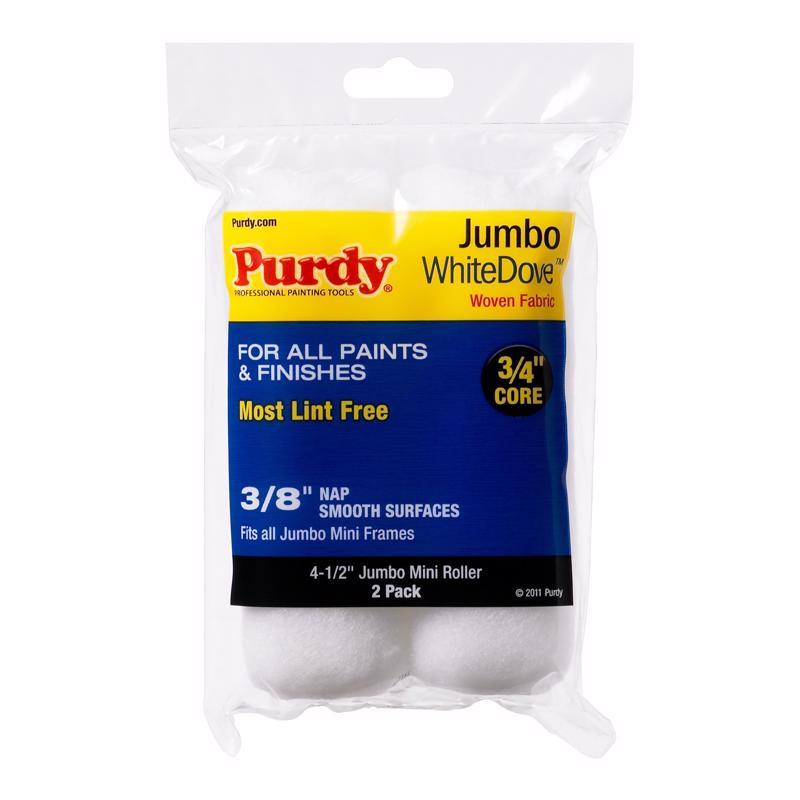 Purdy 14G624012 White Dove Jumbo Mini Roller Cover, 3/8 in Thick Nap, 4-1/2 in L, Dralon Fabric Cover Pair