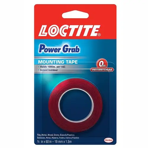 Mounting Tape Power Grab Double Sided 3/4" W X 60" L Clear Clear