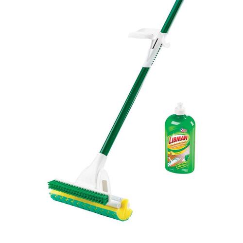 Roller Mop, 51 in OAL, Microfiber/Synthetic Mop Head, Steel Handle Green/White