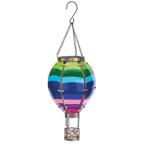 Lantern Multicolored Glass/Metal 15" H Balloon Stripe Multicolored