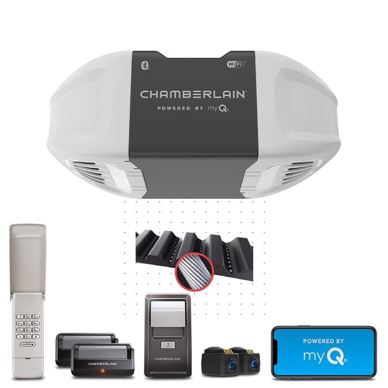 Chamberlain B2405 Garage Door Opener, Belt Drive, OS: myQ and Security+ 2.0, Gray