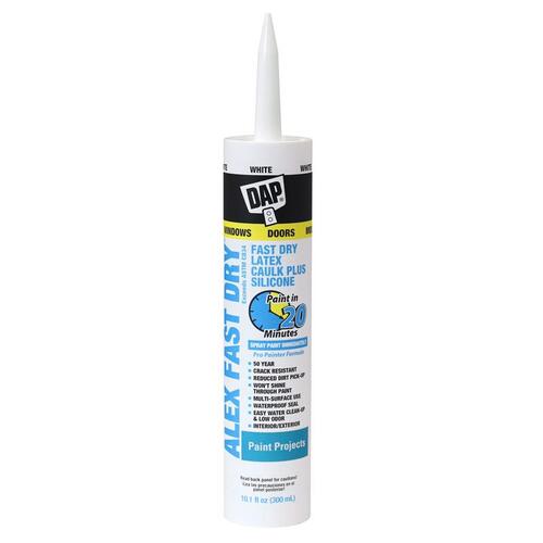 DAP 18425 Acrylic Latex Caulk, White, 24 hr Curing, 10.1 fl-oz Cartridge