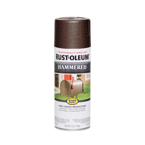 STOPS RUST Spray Paint, Hammered, Brown, 12 oz, Aerosol Can