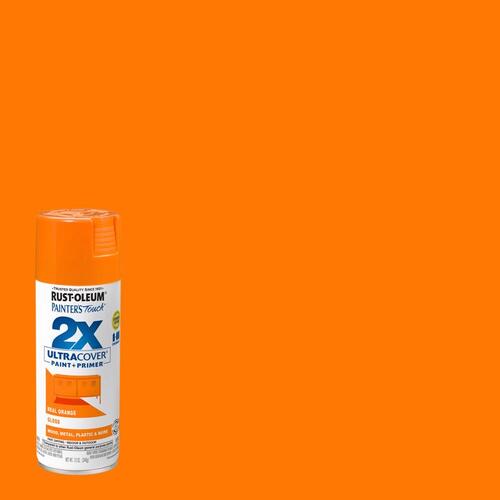 Rust-Oleum 249095 PAINTER'S Touch Gloss Spray Paint, Gloss, Real Orange, 12 oz, Aerosol Can