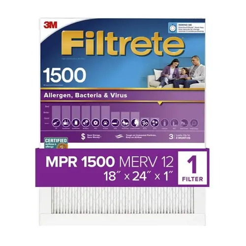 Allergen, Bacteria & Virus 18" x 24" x 1" MERV 12, 1500 MPR Air Filter - pack of 4