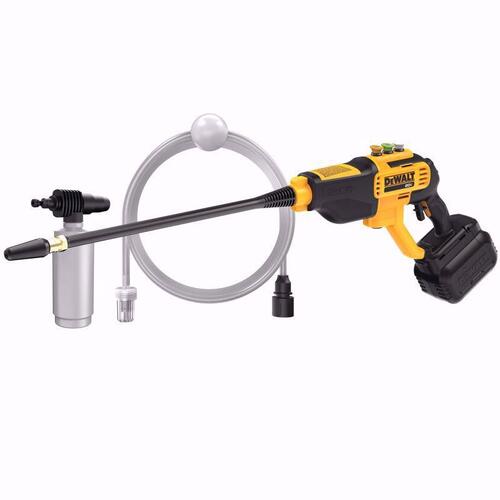 Cordless Electric Power Cleaner, 20 V Battery, 1.0 gpm, 550 psi Pressure, 20 ft L Hose, Black/Yellow