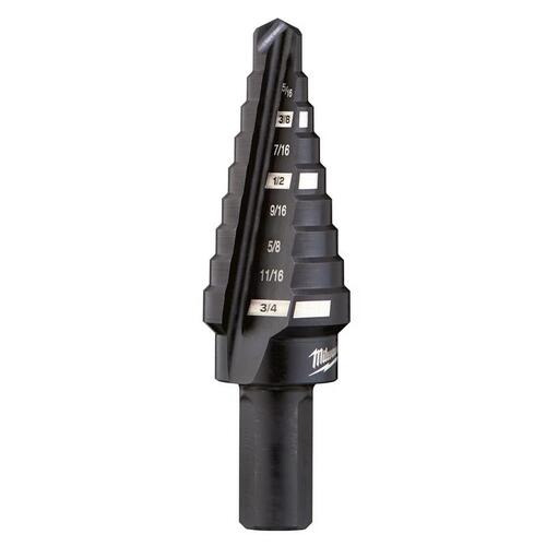 Step Drill Bit, 1/4 to 3/4 in Dia, 2-37/64 in OAL, Straight Flute, 2-Flute Black Oxide