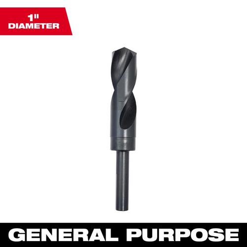 Drill Bit, 1 in Dia, 6 in OAL, Parabolic Flute, 1/2 in Dia Shank, Flat Shank Black Oxide