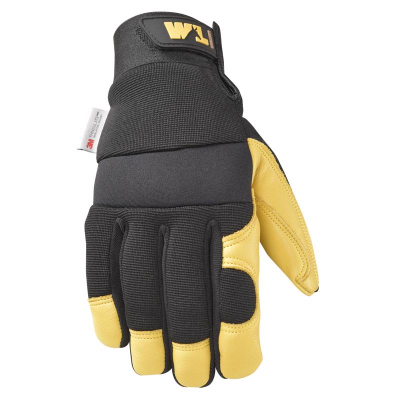 Wells Lamont 3233M Winter Work Gloves Men's Saddletan Grain Black/Yellow M Black/Yellow