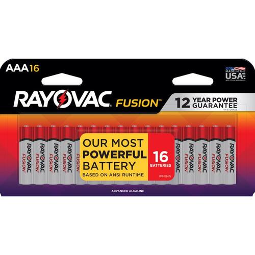 Rayovac 824-16LTFUSK FUSION Battery, AAA Battery, Alkaline - pack of 16