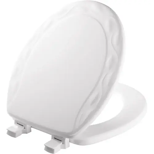 Mayfair 34EC 000 Round Closed Front Designer Sculptured Ivy White Wood Toilet Seat