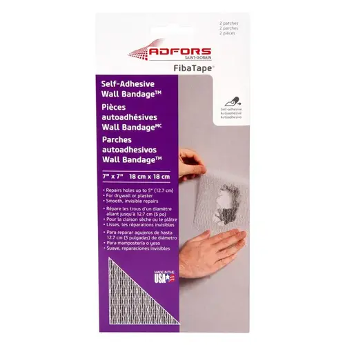 Wall Repair Patch FibaTape Wall Bandage 7" L X 7" W Fiberglass Mesh White Self Adhesive Wall White