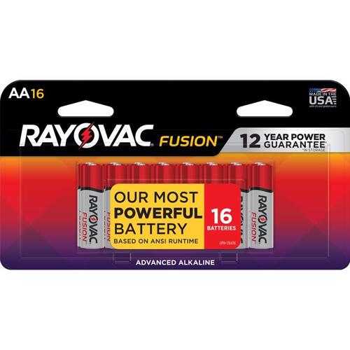 FUSION Premium Battery, 1.5 V Battery, 2700 mAh, AA Battery, Alkaline, Zinc, Red/Silver - pack of 16