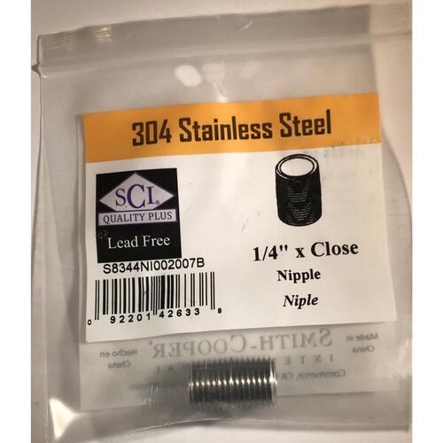 Nipple 1/4" MPT T Stainless Steel Close in. L