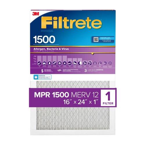 Pleated Air Filter, Ultra Allergen Reduction, 3 Months, Purple, 16x24x1-In.