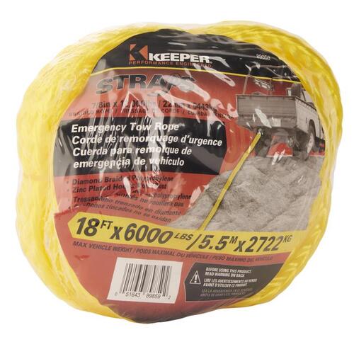 Keeper 89859 Tow Rope 7/8" W X 18 ft. L Yellow 6000 lb Yellow
