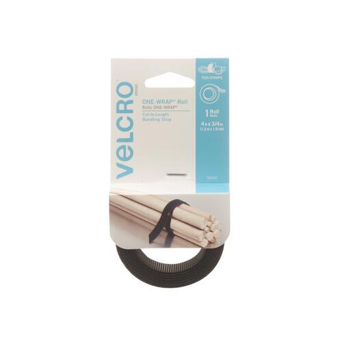 VELCRO Brand 90302 One Wrap Fastener, 3/4 in W, 48 in L, Velcro, Black