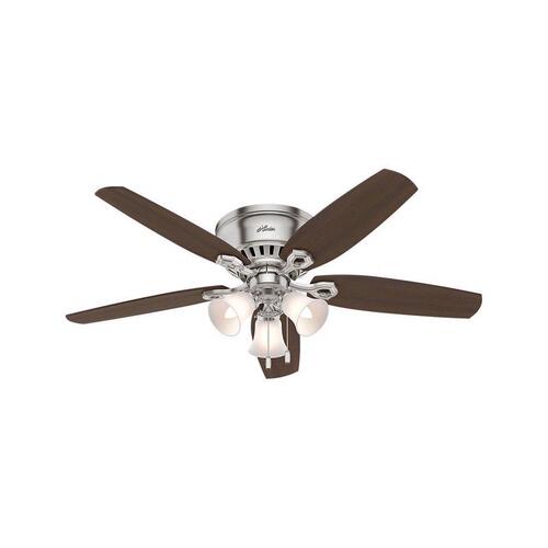 Hunter 53328 Ceiling Fan, 5-Blade, Brazilian Cherry/Harvest Mahogany Blade, 52 in Sweep, 3-Speed, With Lights: Yes Brushed Nickel