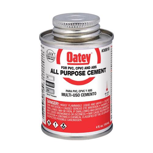 Oatey 30818 All-Purpose Cement Clear For ABS/CPVC/PVC 4 oz Clear