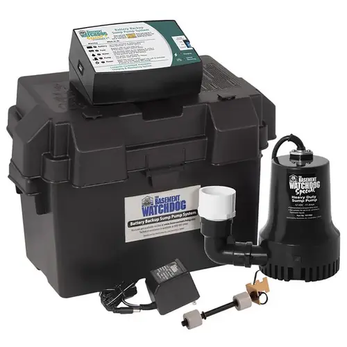 Sump Pump 1/3 HP 2,600 gph Thermoplastic Dual Reed Switch Battery Backup