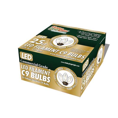 Christmas Light Bulbs LED C9 Pure White 25 ct Replacement