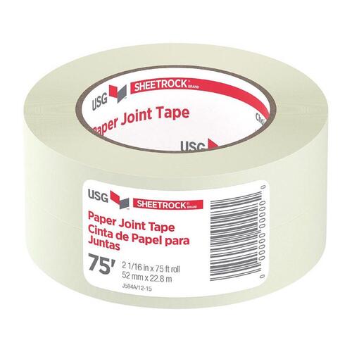 Joint Tape, 75 ft L, 2-1/16 in W, 0.01 mm Thick, Solid, White