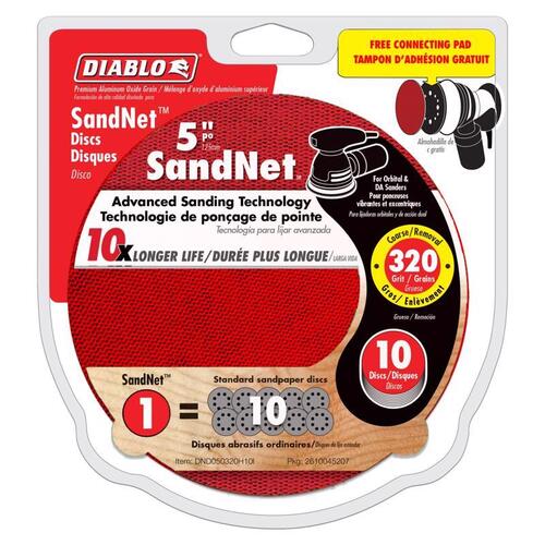 Sanding Disc, 5 in Dia, 320 Grit, Super Fine, Aluminum Oxide Abrasive, Universal - pack of 10