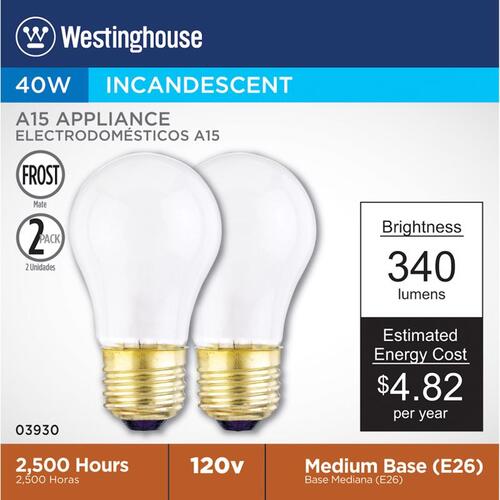 Westinghouse 03930 Incandescent Bulb 40 W A15 A-Line E26 (Medium) White Frosted