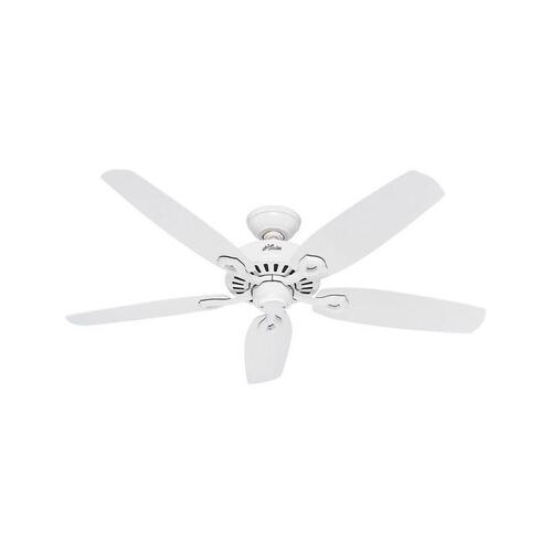 Builder Elite Series Ceiling Fan, 5-Blade, Snow White Blade, 52 in Sweep, Wood Blade, 3-Speed