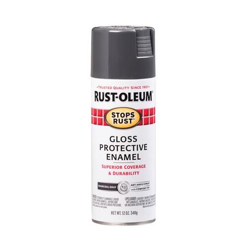 STOPS RUST Protective Enamel Spray Paint, Gloss, Charcoal Gray, 12 oz, Aerosol Can