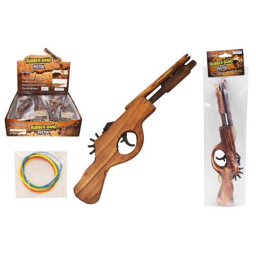 Rubber Band Pistol Wood Brown Brown - pack of 12