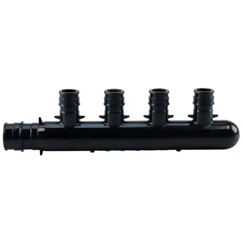 ExpansionPEX Series Closed Manifold, 6-1/2 in OAL, 1-Inlet, 3/4 in Inlet, 4-Outlet, Brass, Black