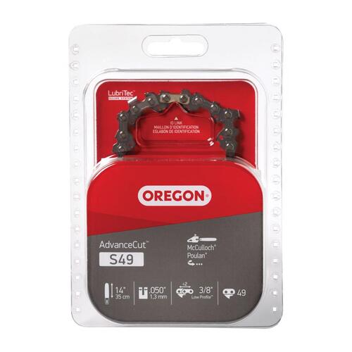 Oregon S49 Chainsaw Chain, 14 in L Bar, 0.05 Gauge, 3/8 in TPI/Pitch, 49-Link