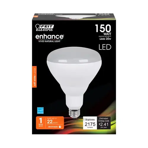 LED Light Bulb, BR40 Lamp, 150 W Equivalent, E26 Medium Lamp Base, Dimmable White