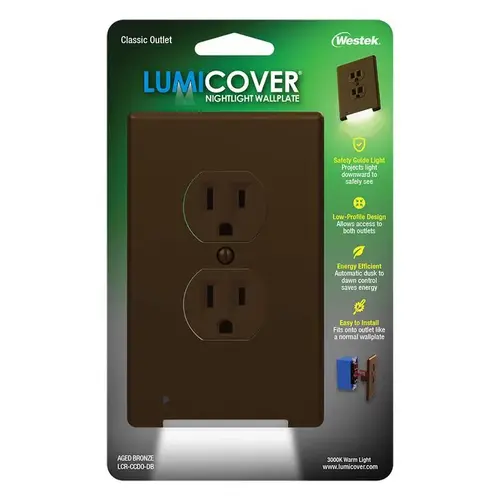 Nightlight Wall Plate LumiCover Aged Bronze Bronze 2 gang Plastic Duplex Outlet Aged Bronze