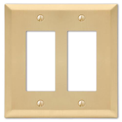 Wall Plate Century Satin Brass Beige 2 gang Stamped Steel Rocker Satin Brass