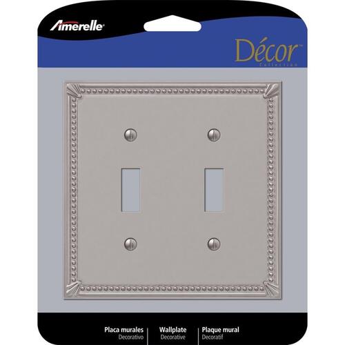 Wall Plate Imperial Bead Brushed Nickel Gray 2 gang Metal Toggle Brushed Nickel