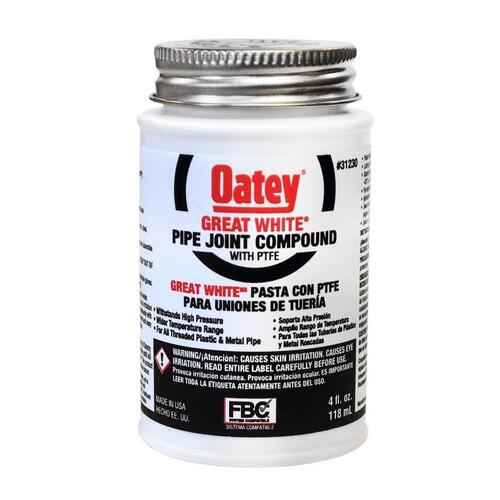 Great White Pipe Joint Compound, 4 oz Can, Liquid, Paste, White