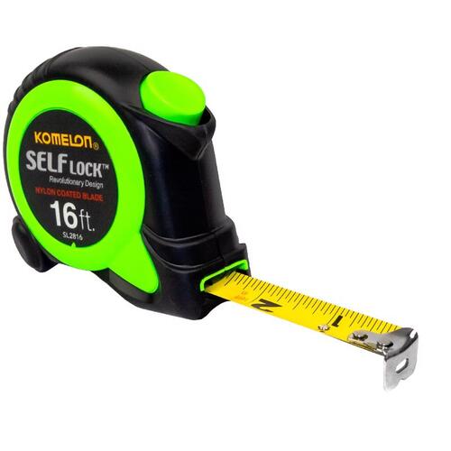 Komelon SL2816 Auto Lock Tape Measure Self Lock 16 ft. L X 0.75" W Green