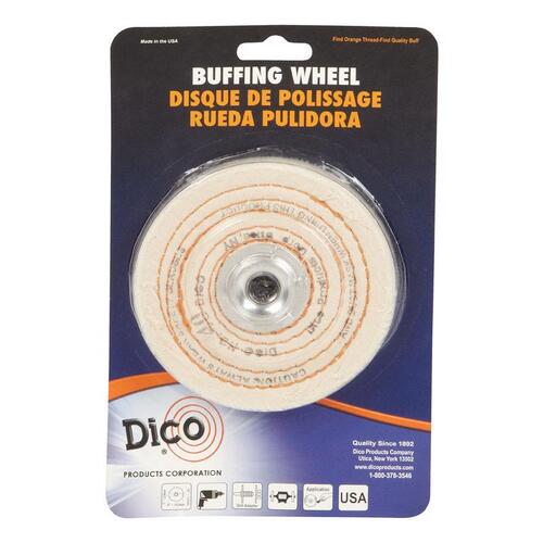 Dico 527-40-4 Buffing Wheel, 4 in Dia, 1/2 in Thick, Spiral Sewn Cotton